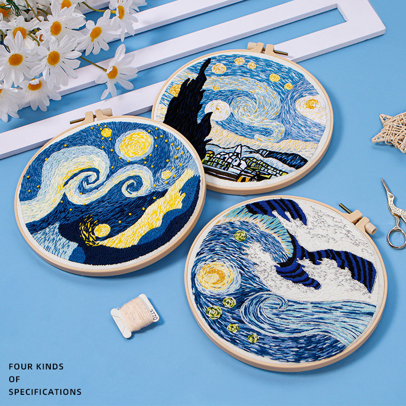 凤美自绣绣花礼物乐绣初学者星空梵高刺绣苏绣缝纫diy材料套装