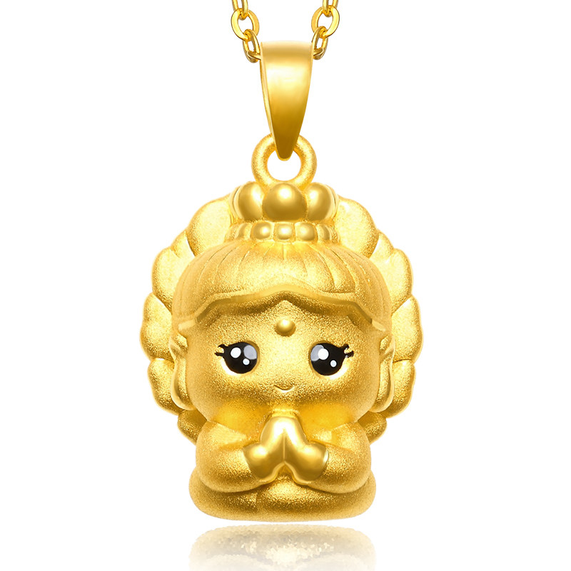 黄金本命佛吊坠女足金十二生肖本命年守护神3d硬金佛项链千手观音