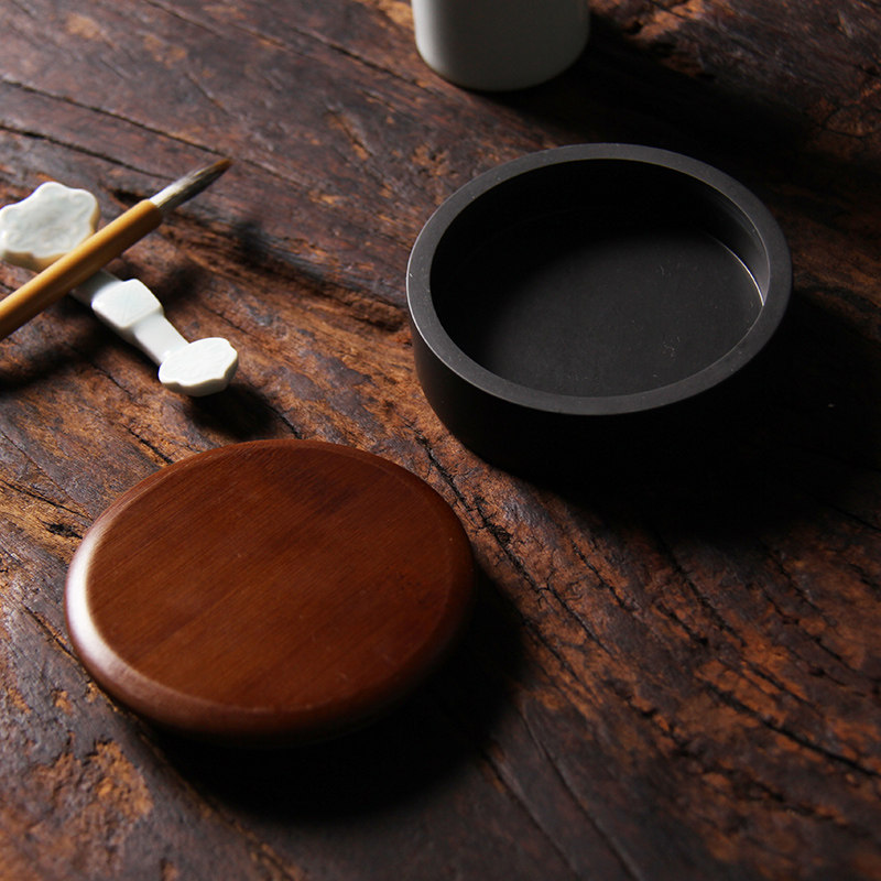 砚台原石带盖天然文房四宝套装安徽非遗传承中国宣砚手工磨墨毛笔多