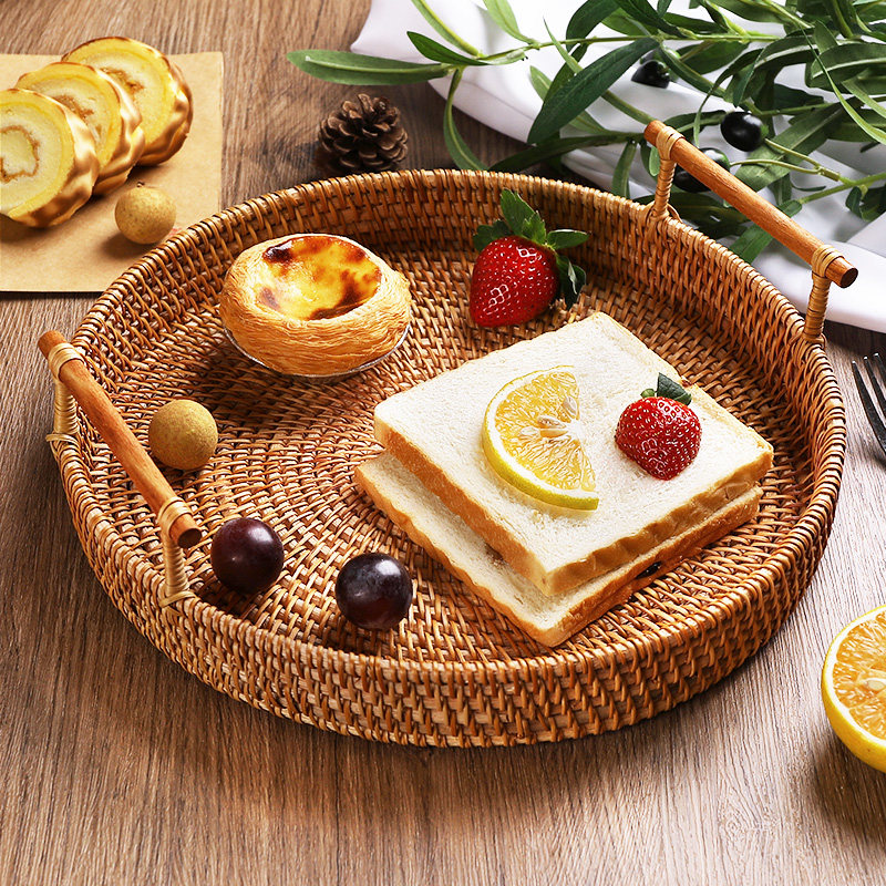 藤编托盘日式果盘创意现代客厅家用茶几零食果盆
