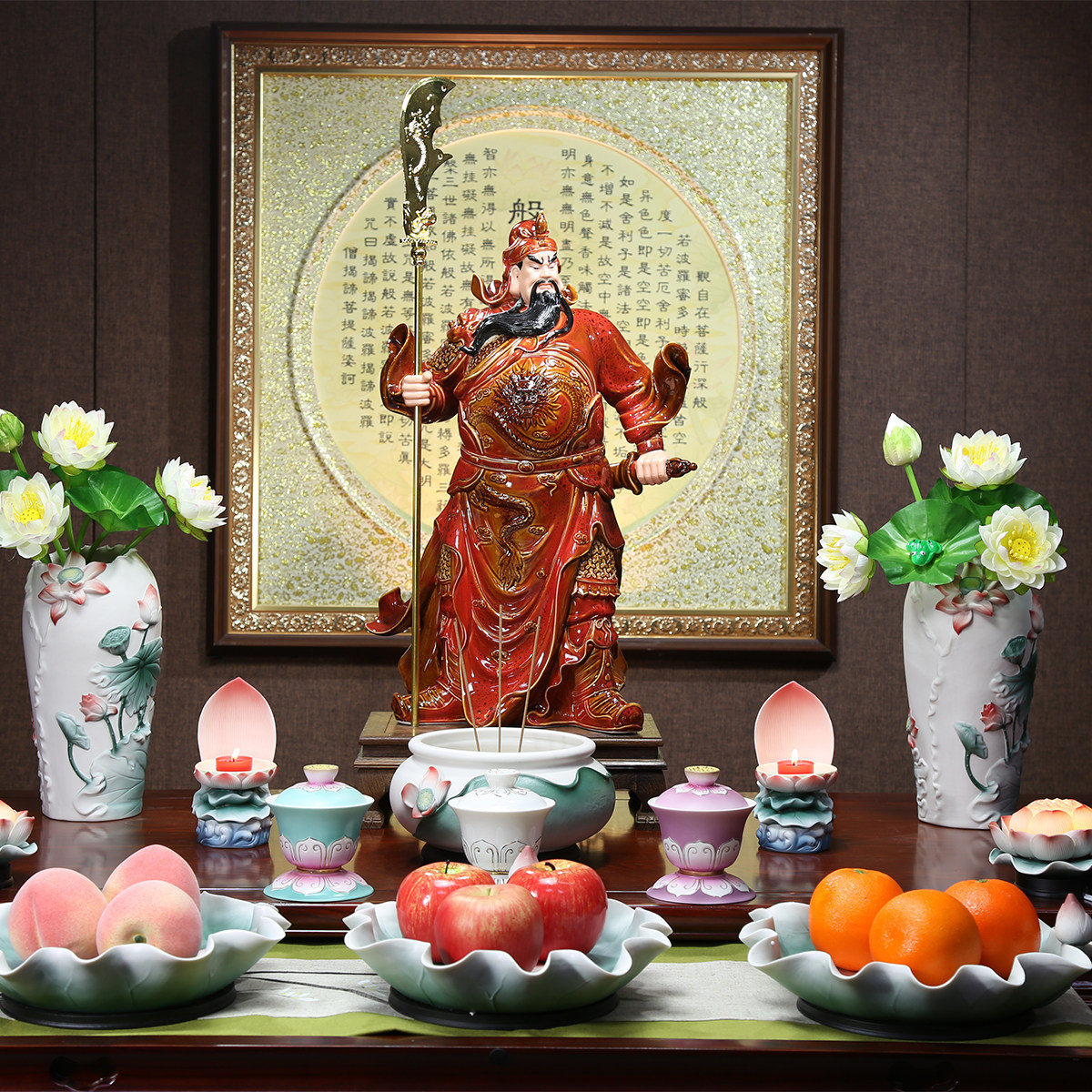 陶瓷微美关公红釉供奉武财神关羽佛像摆件家用摆件