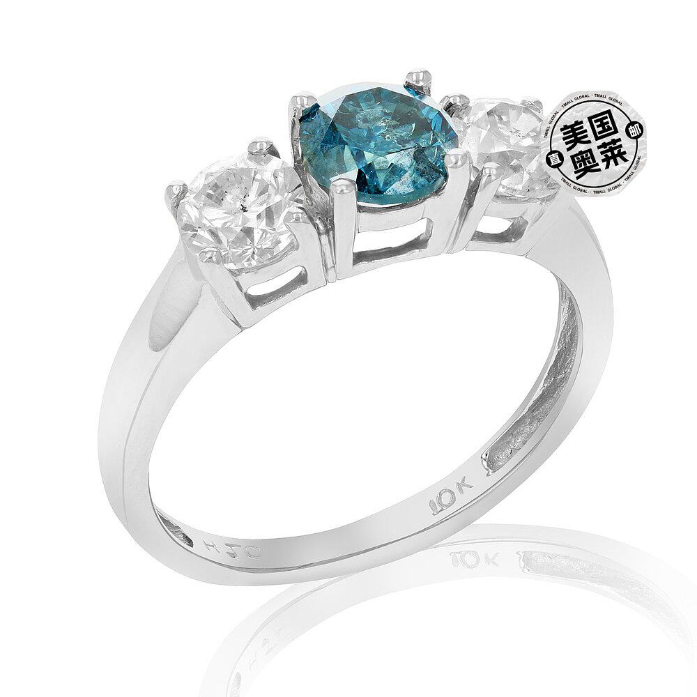 白色virjewels2克拉石蓝色蓝色钻石订婚戒指10k戒指