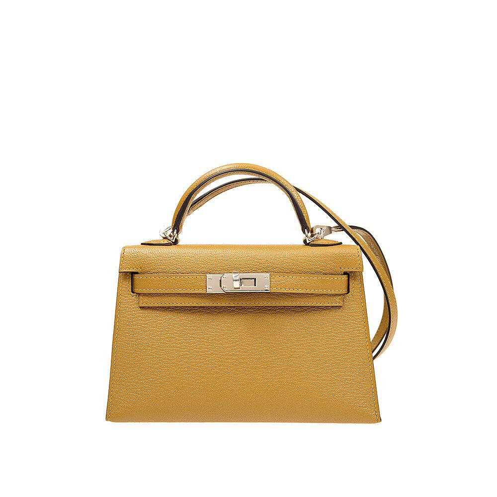 香港直发herm爱马仕女士单肩土黄色荔枝纹路皮质通用款女包