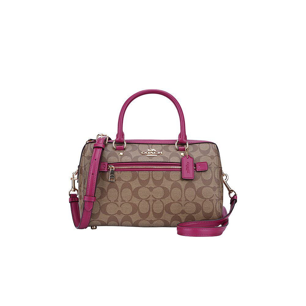 美国直邮coach奥莱款中号女士pvc配皮波士顿桶包女士包袋