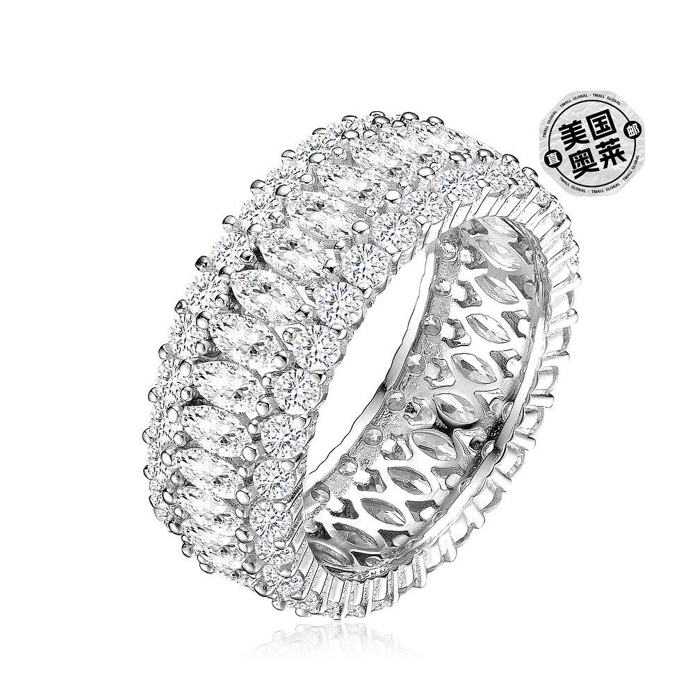 genevive锆石美国银白色戒指永恒方晶纯银眼形马眼形戒指