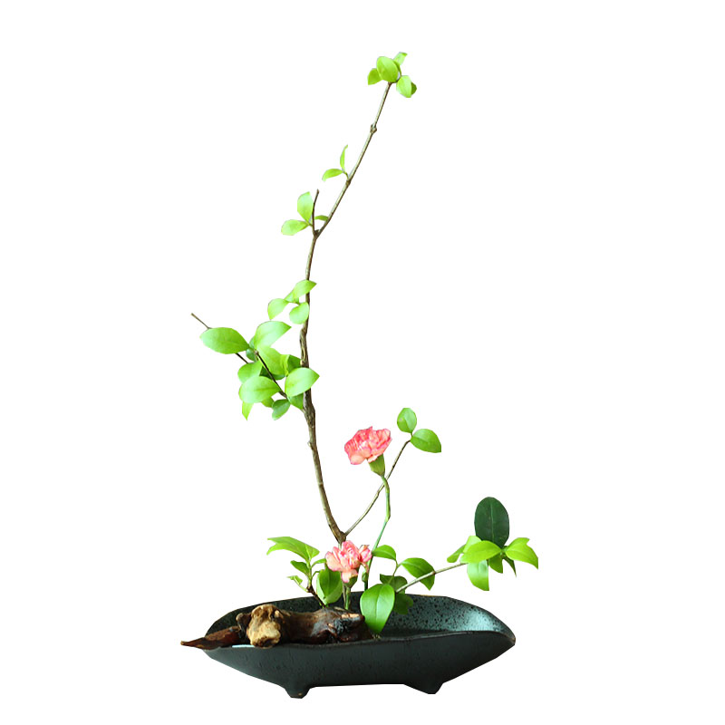 古流轩创意陶瓷四脚船型花器水盆茶席禅意摆件花盆