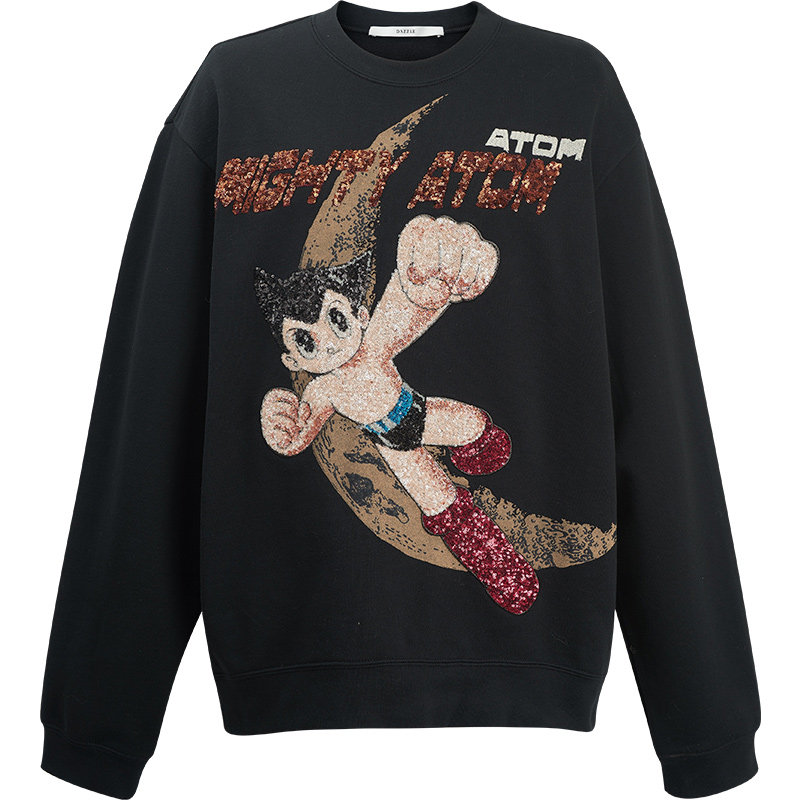 【卫衣】dazzle地素奥莱 新款复古阿童木圆领棉质黑色