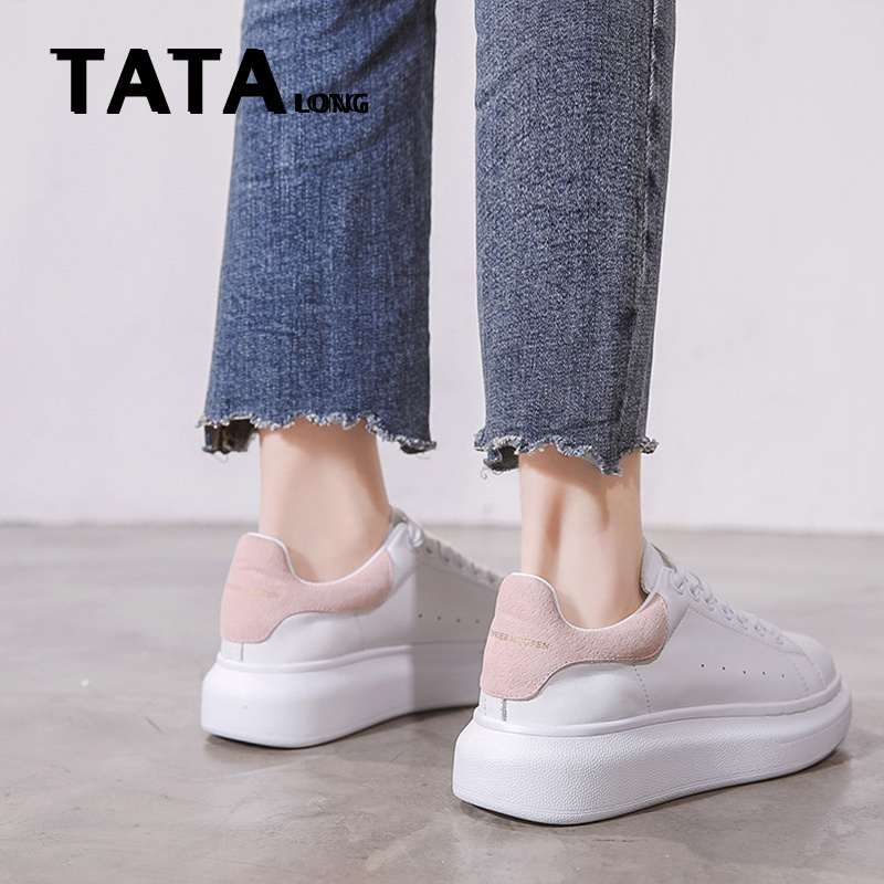 TATA LONG他她龙2022年春秋新款小白鞋女真皮厚底百搭情侣板鞋子