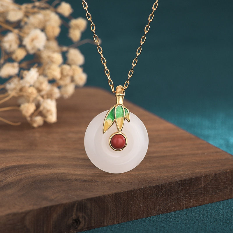 国潮复古宫廷设计竹叶珐琅平安扣吊坠项链网红项链