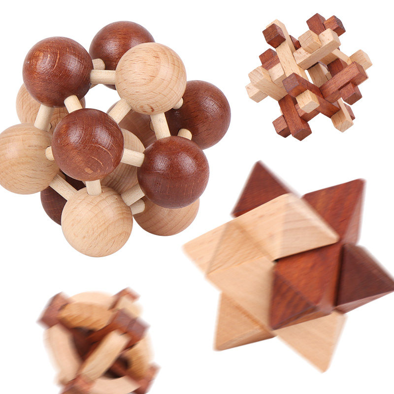 益智米米智玩孔明锁鲁班锁解过关三件套装儿童玩具早教解锁