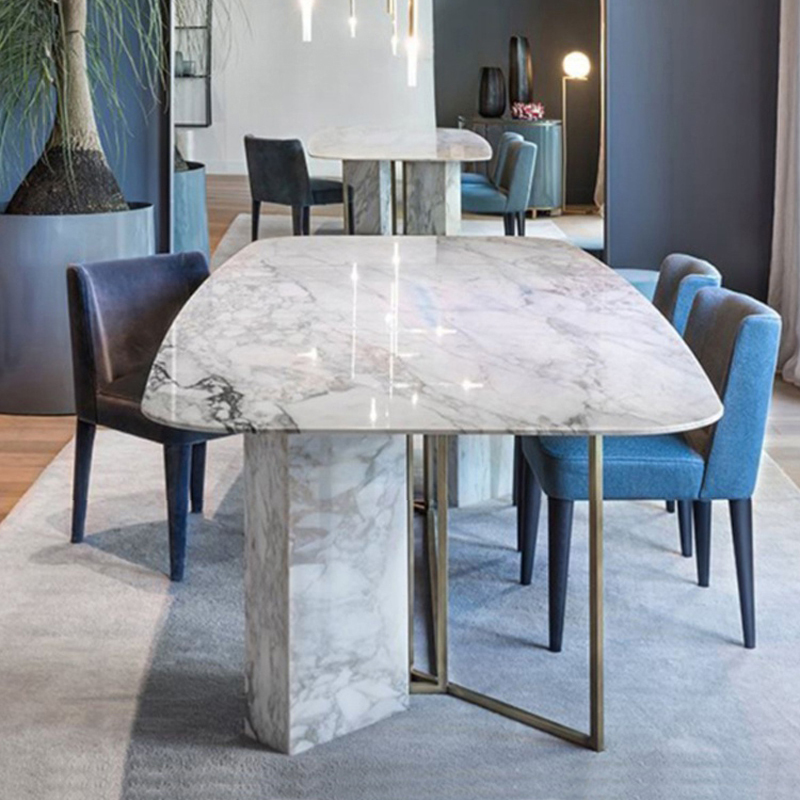 北欧大理石餐桌简约现代长方形餐厅吃饭桌子港式大理石餐桌
