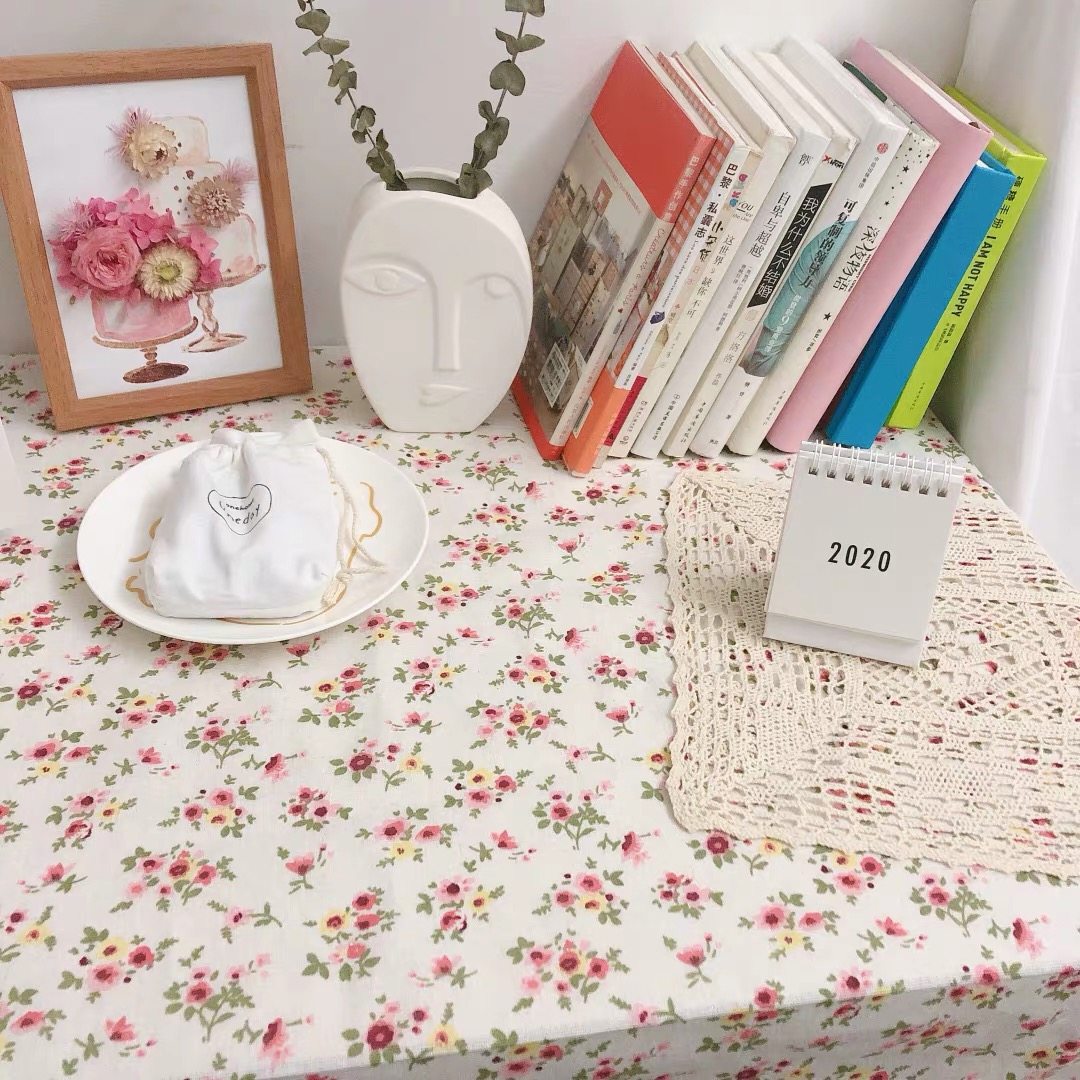 碎花桌布 棉麻复古蓝色文艺拍照背景布 ins风小众蓝野餐布茶几布