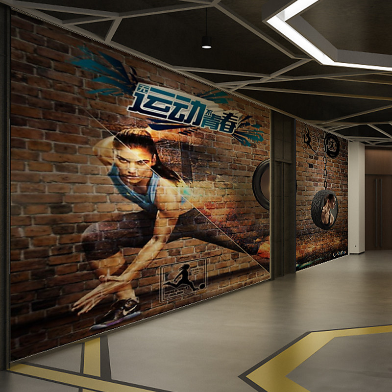 现代复古艺术背景背景墙墙布壁纸体育馆健身房壁画定制壁画