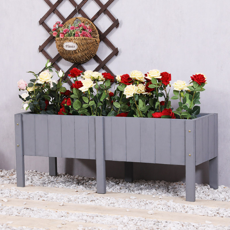庭院防腐木花箱室内家用客厅特大号高脚大花盆长方形阳台专用种菜