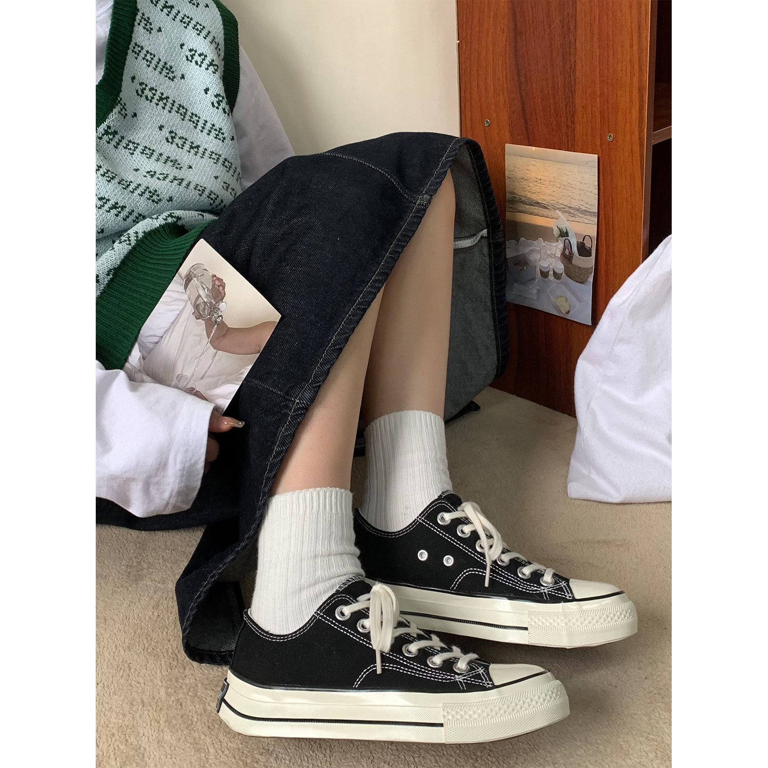 mistery厚底帆布布鞋夏季小白鞋2022新款百搭鞋子帆布鞋