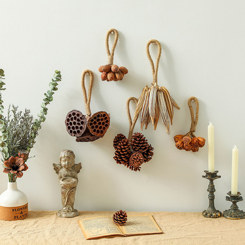 森系麻绳装饰挂件挂墙空中吊饰木质环保壁饰干花