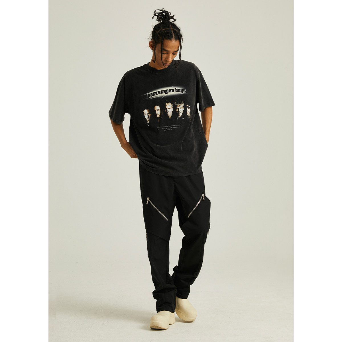 gnomeshgh水洗康利印花做旧oversize后街男孩短袖tee高街t恤