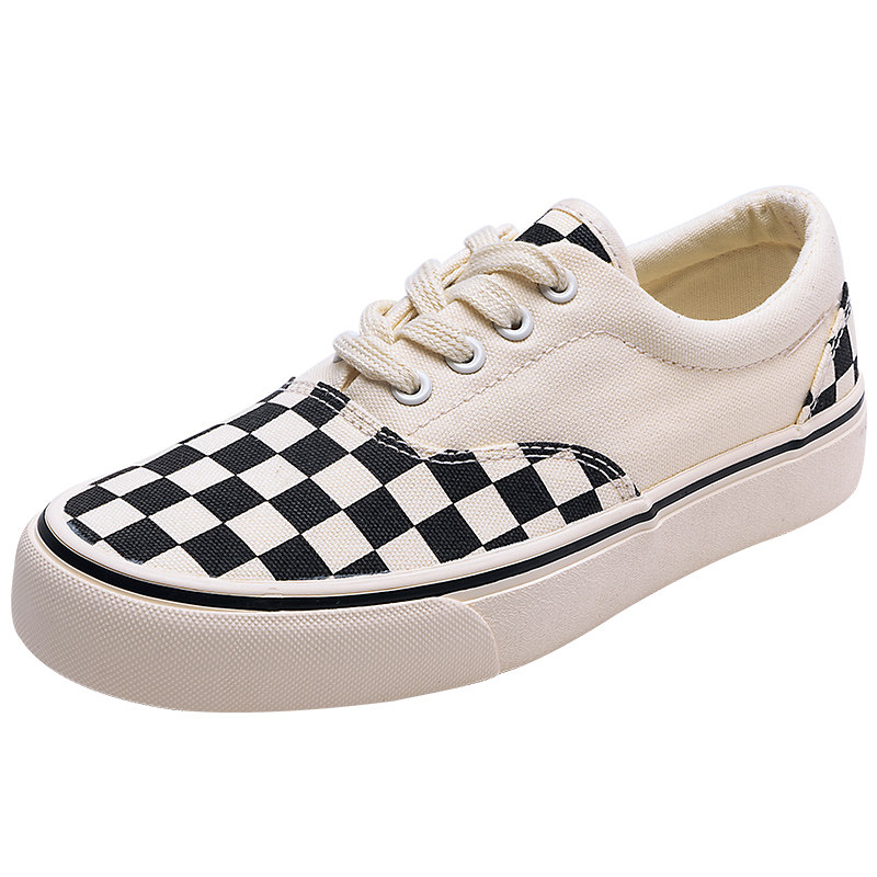 回力女鞋棋盘格鞋2021年秋冬新款百搭系带帆布鞋经典黑白格子板鞋