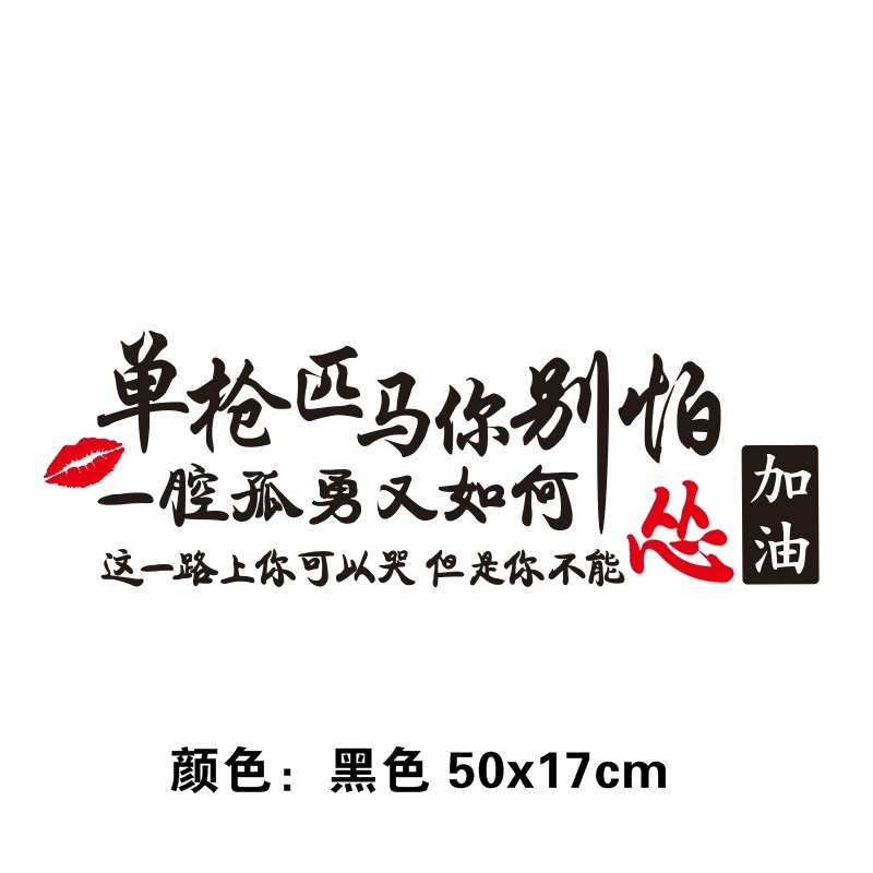 单枪匹马你别怕一腔孤勇又如何个性文字网红车贴后挡装饰汽车贴纸