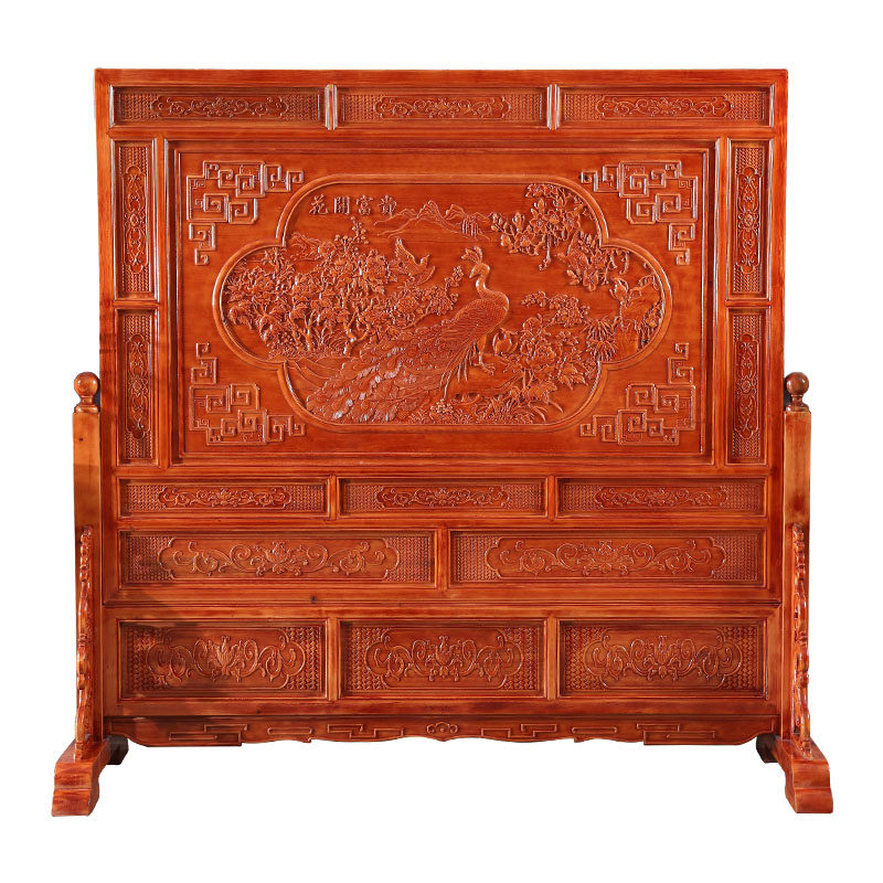 屏风东阳木雕落地实木迎客松座屏插屏中式仿古座屏