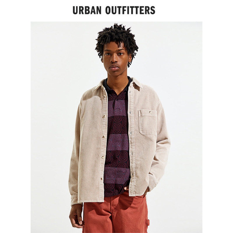 urban outfittersuo复古灯芯绒衬衫青春潮流香芋紫外套百搭男上衣