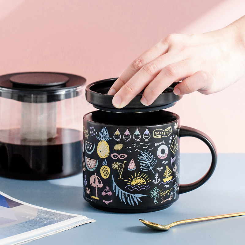 西比尔带盖勺马克杯陶瓷杯创意个性咖啡本办公家用情侣杯水杯送礼