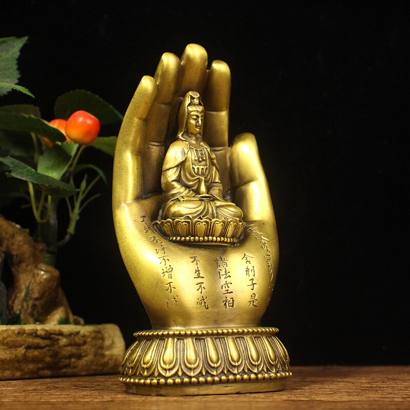 佛手纯铜摆件心经观音五指山家居佛堂装饰工艺品摆件