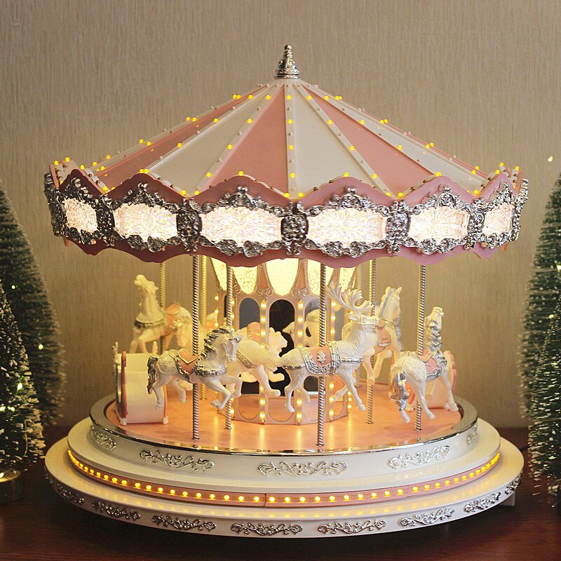 mrchristmas木质手工音乐盒旋转木马八音盒女生老婆生日七夕节音乐盒