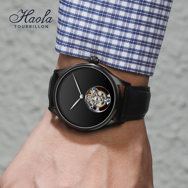 情人节礼物2022新款豪法陀飞轮手表简约精钢男士镂空潮流机械表