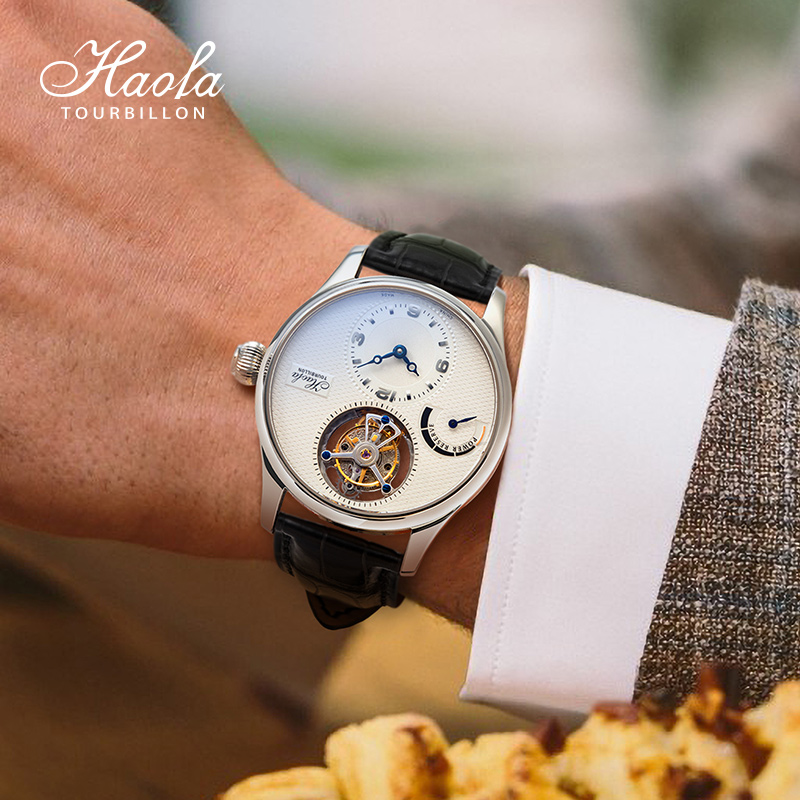 豪法镂空陀飞轮手表男士名牌机械表真皮带偏心针简约