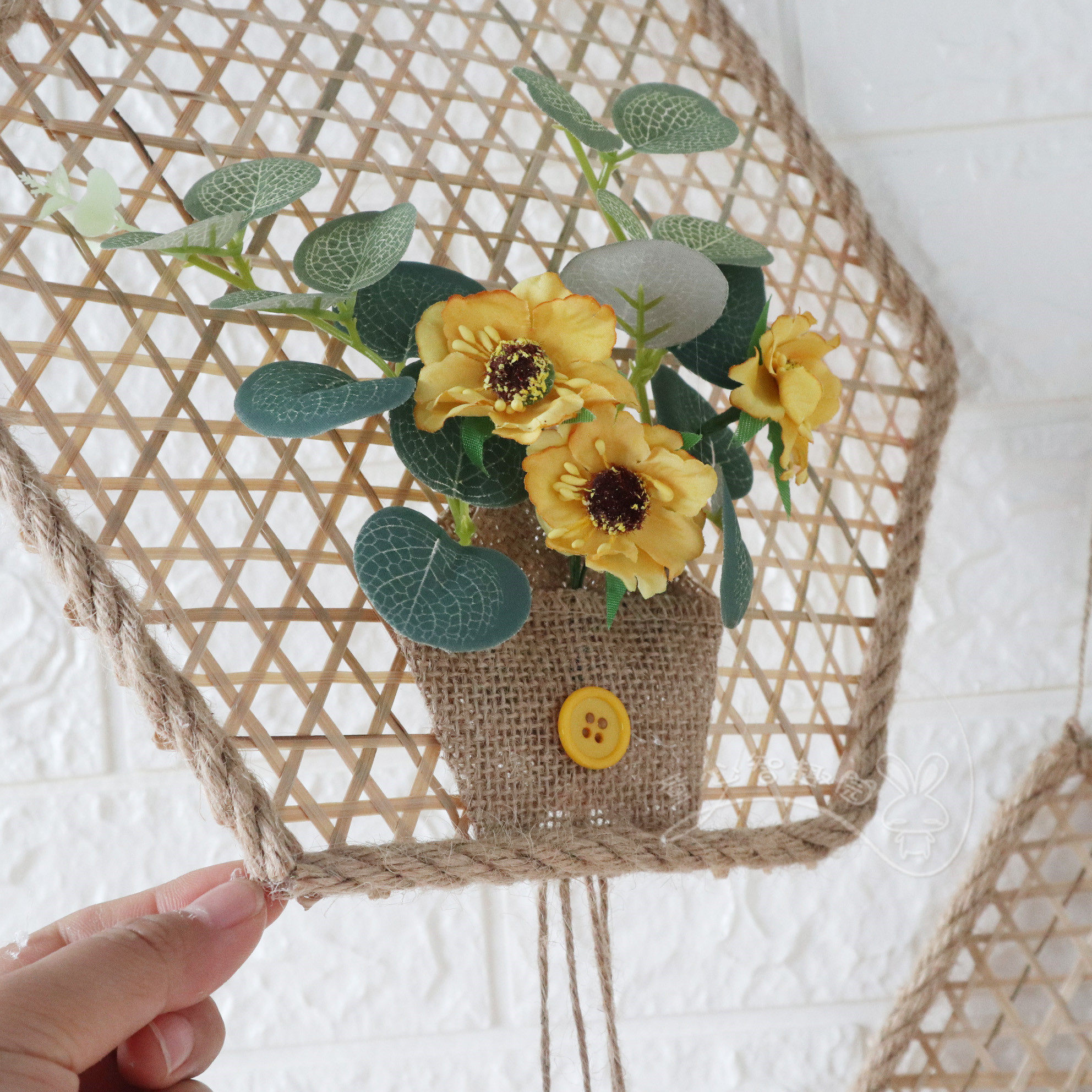 竹网挂饰幼儿园环创装饰材料森林系田园风创意手工麻绳竹制品吊饰