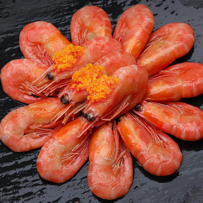西布船长北极虾甜虾冰大虾超大带籽头籽虾冻虾