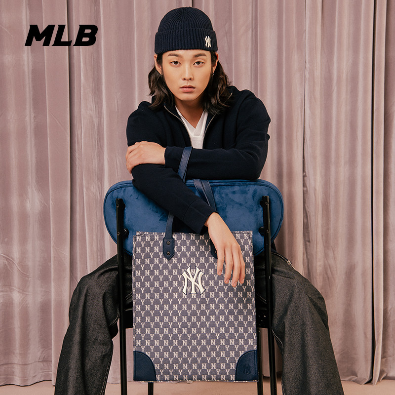 mlb2021新款经典复古老花托特包ny字母男女单肩手提包潮流时尚
