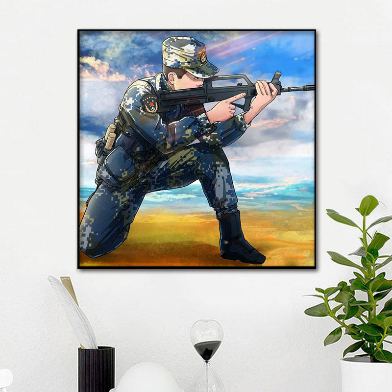 武警军人哥哥diy数字油画手绘填色减压房间装饰画diy