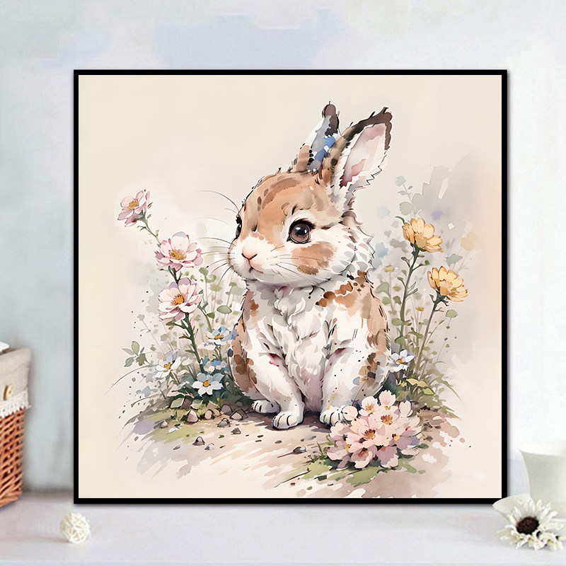 萌宠兔子樱花可爱动物植物花卉diy数字油画油彩diy
