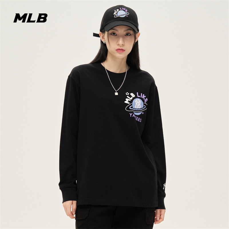 mlb官方男女长袖情侣like宽松薄卫21年秋季运动t恤