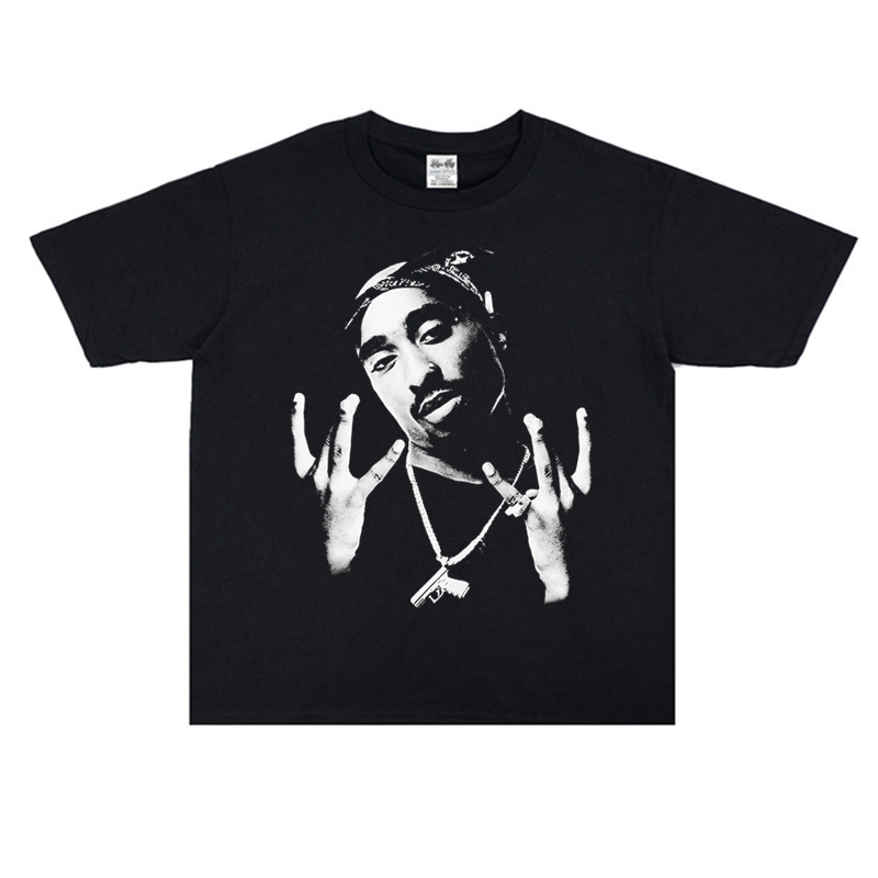 说唱makaveli派克2pac嘻哈饶舌街头大短袖圆领宽松t恤