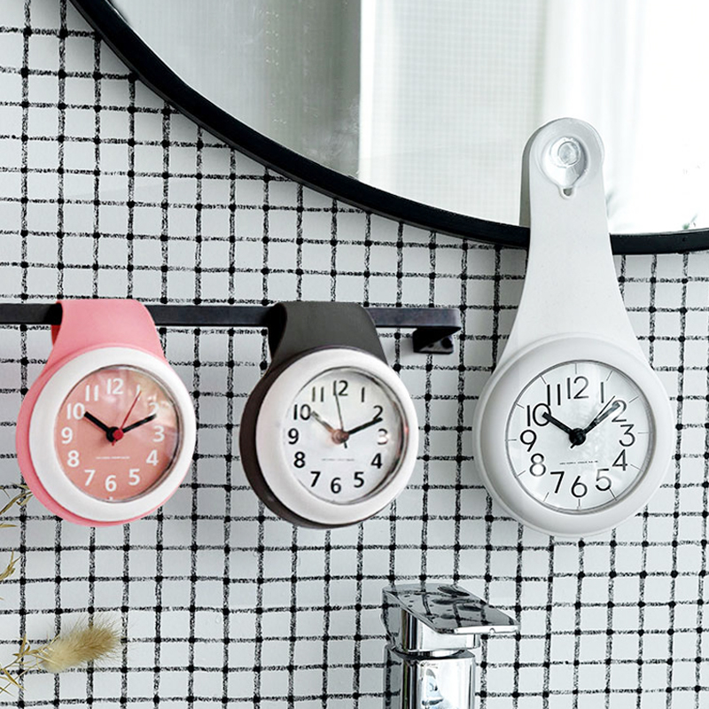 简约浴室挂钟厨房防水挂表家用吸盘钟表挂墙挂钟