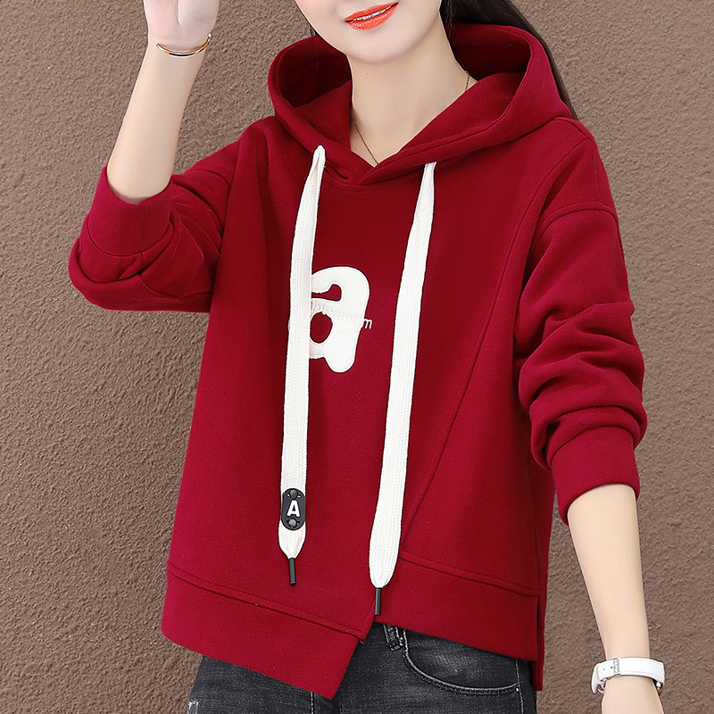 不规则卫衣女加绒加厚2022年新款秋冬季短款小个子连帽卫衣