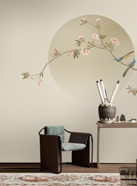 新中式客厅网红直播电视背景墙壁纸