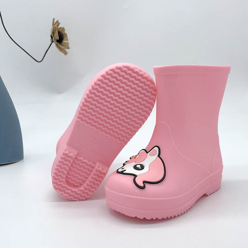 巧贝淘卡卡通独角兽粉色可爱公主防滑幼儿园儿童雨靴