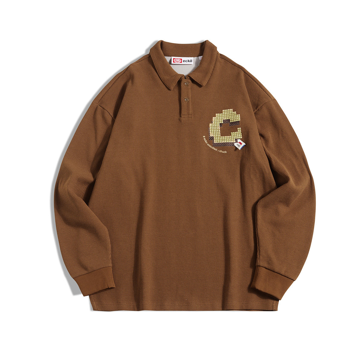 chuck联名ecko犀牛潮牌22aw美式华夫格钻石马赛克polo衫