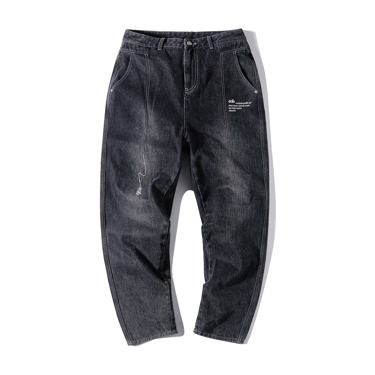 ecko犀牛潮牌2020冬装新款刺绣logo休闲筒裤牛仔裤