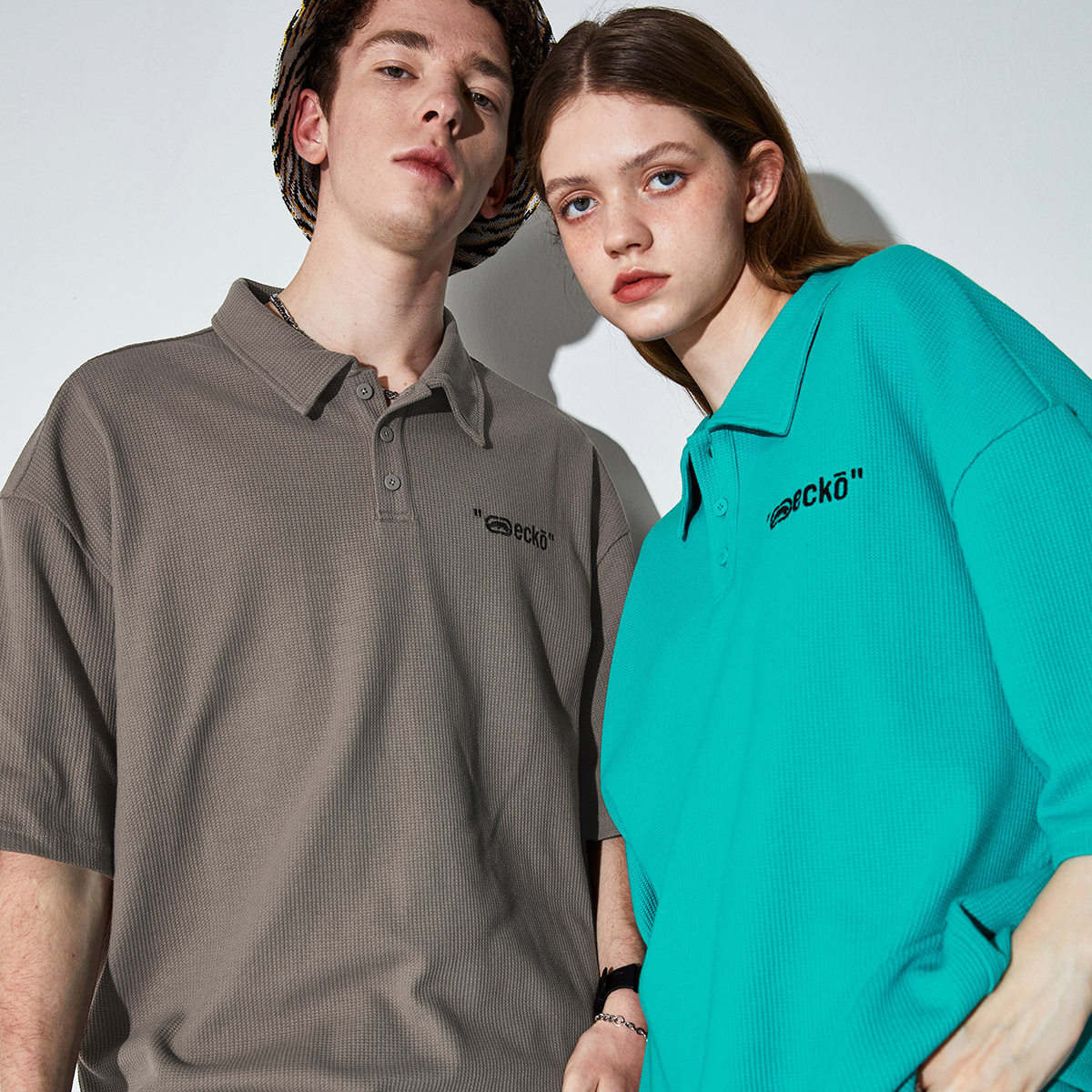 ecko犀牛潮牌2022夏季新款个性刺绣logo华夫格polo衫