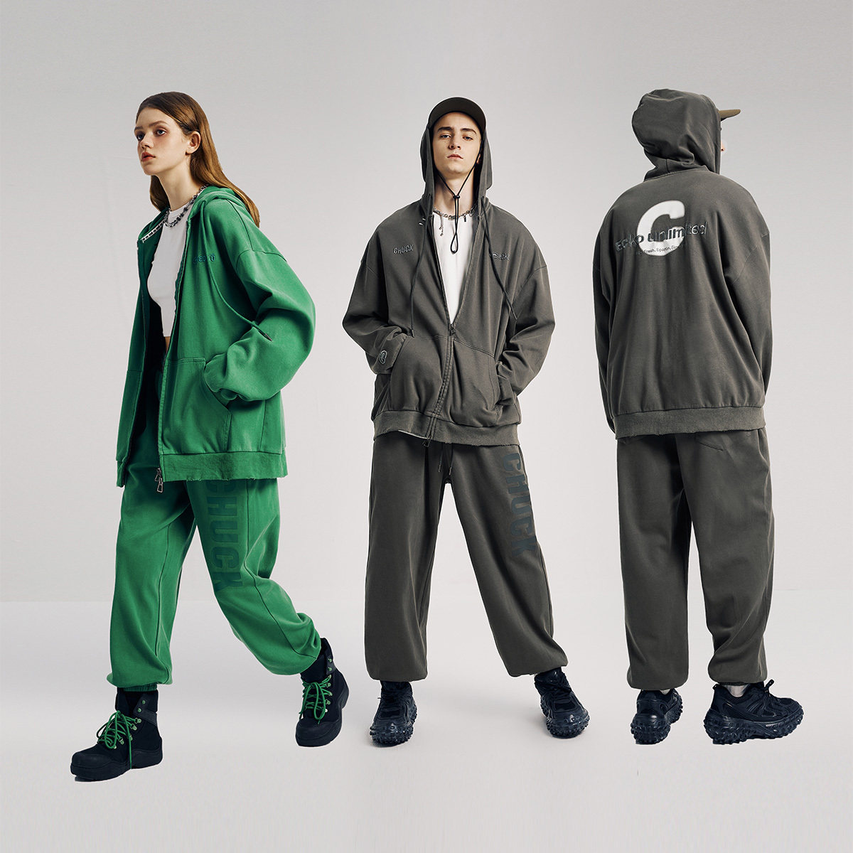 chuck联名ecko犀牛潮牌22aw美式复古模糊印花时尚套装