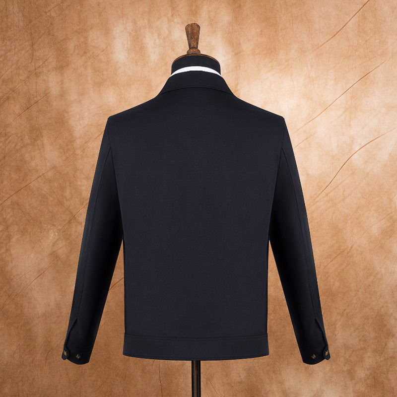 2022新款政府行政人员羊毛毛料藏青青色拉链夹克