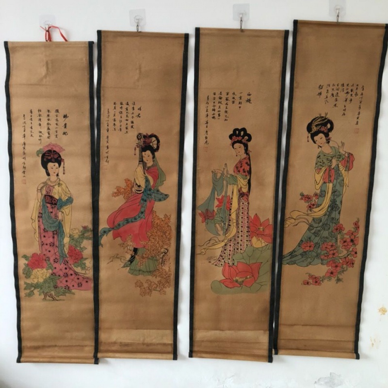 唐伯虎字画仕女女图四美人物画古画国画仿古挂画书法