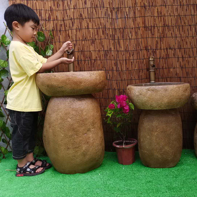 幼儿园户外石户外自然洗手矮款石头天然立柱分体大理石制品
