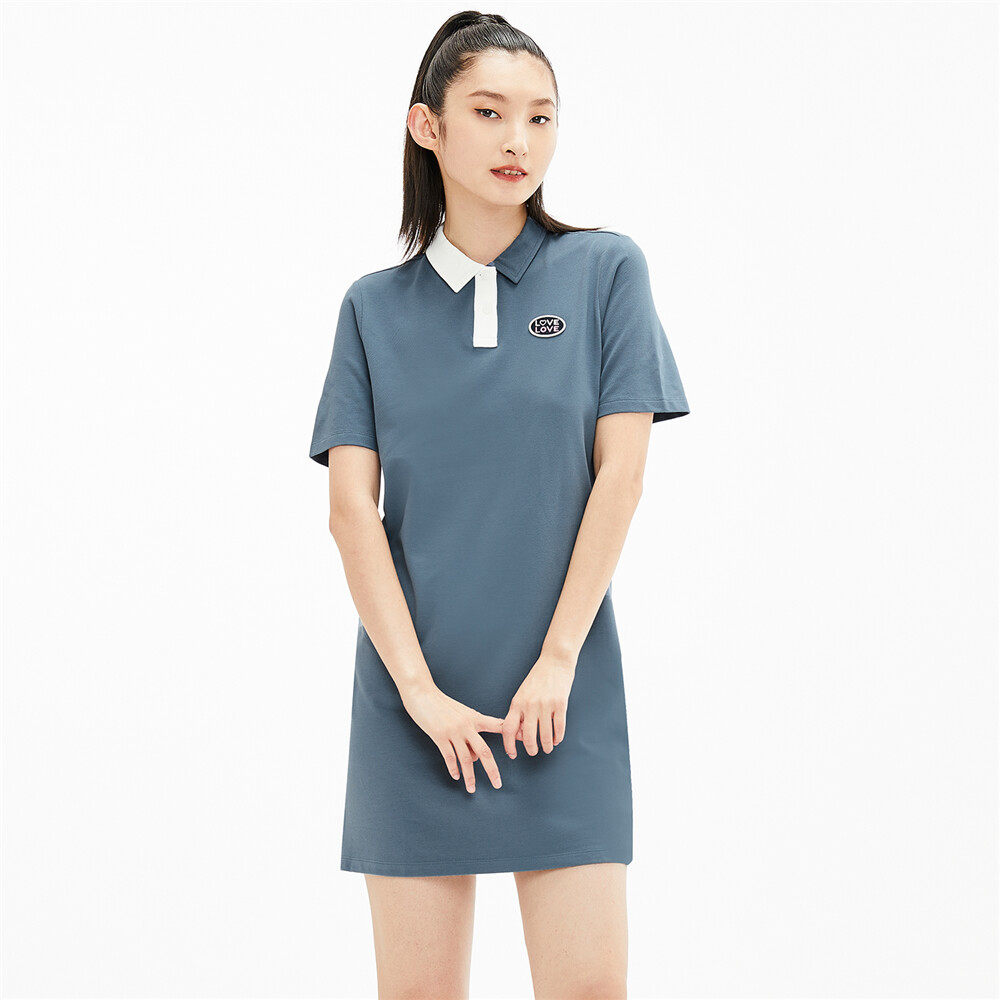 佐丹奴裙子女装不对称撞色领绣polo连衣裙90461491连衣裙