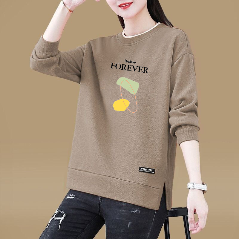 圆领卫衣女士2022春秋季新款宽松大码假两件爆款时尚洋气上衣秋装